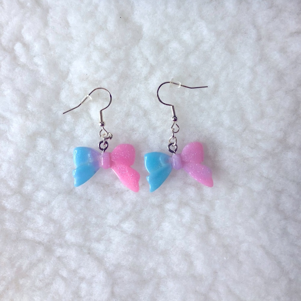 Bow dangle earrings drop earrings sterling silver hypoallergenic metal